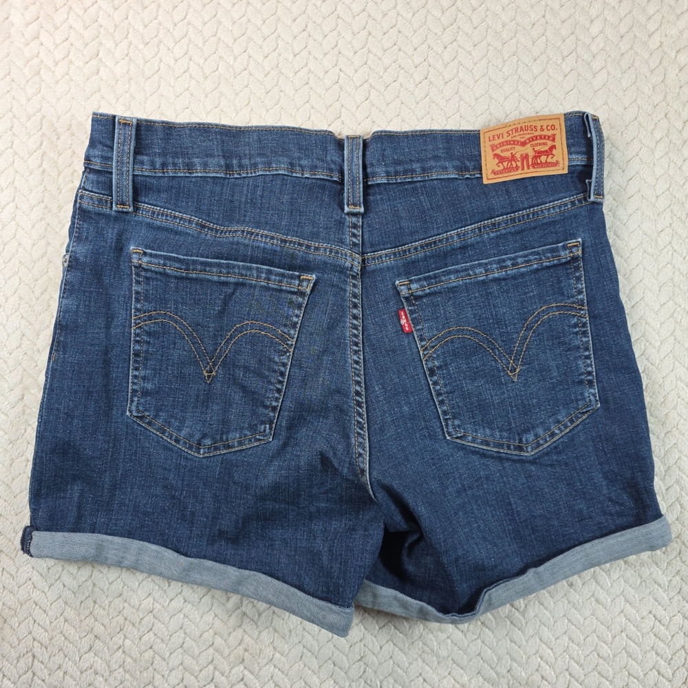 Levis Womens Mid Length Shorts Dark Wash Cuffed Denim Jean Shorts 30 - Picture 6 of 7
